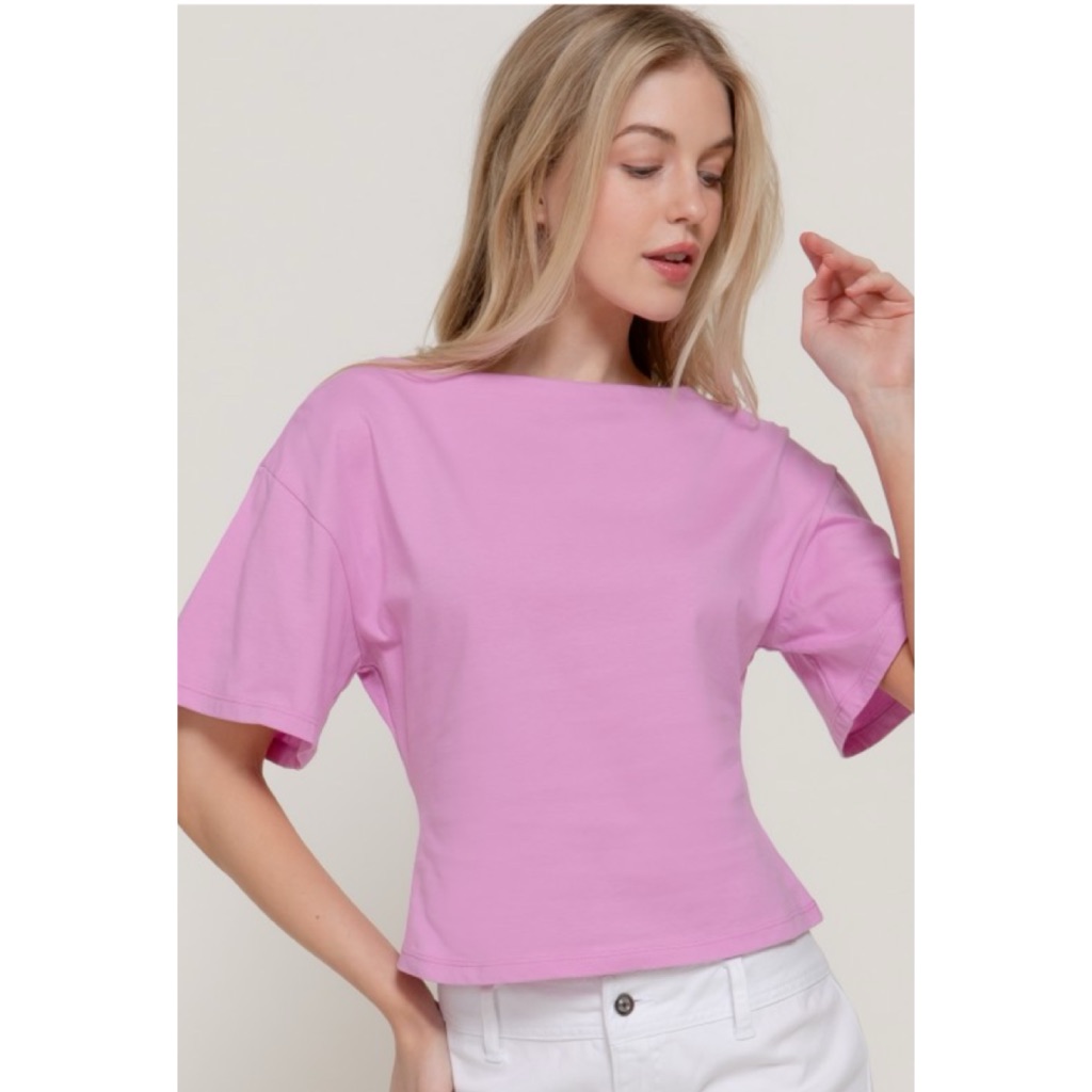 1216 Peony Pink Cotton Blend Defined Silhouette T Shirt